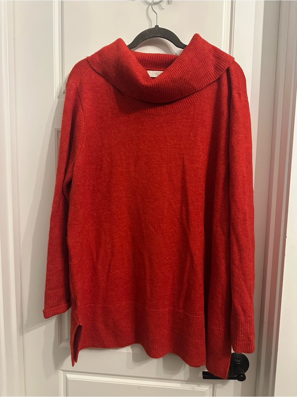 LOFT Tunic-length Cozy Red Cowl-Neck Sweater